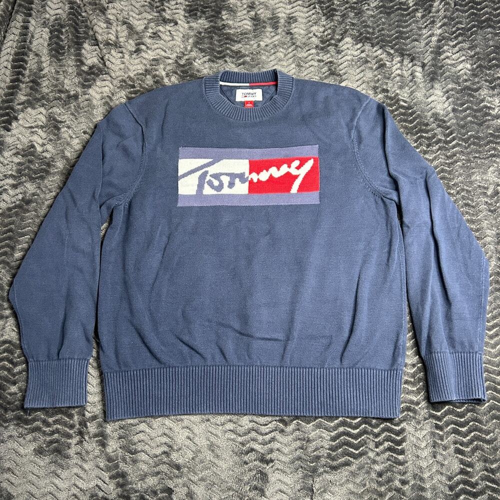 Tommy Hilfiger Mens Signature Crew Neck Sweater Navy Blue Size M